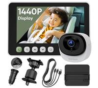 bonoch Cámara de bebé 1440p para Coche USB C con visión Nocturna de Cristal, Espejo de Coche de bebé de 5 Pulgadas con cámara para el Asiento Trasero dirigido hacia atrás, fácil instalación, Zoom 4X