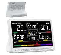 bonoch Monitor de Calidad del Aire 16 en 1 para Interiores con Pantalla de 7" - 9 AQI + 7 Alertas AQI - Medidor de CO2, TVOC, PM2.5, PM1.0, PM10, HCHO, Temperatura, Humedad, AQI y Hora - Para Hogar
