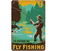 Bonoff Cartel de metal con texto en inglés "I'D Rather Be Fly Fishing Novedad Vintage Decor Póster de pared 8 x 12 pulgadas