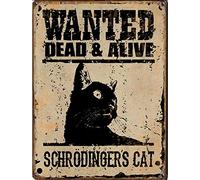 Bonoff Letrero de lata de gato Schrodinger Dead And Alive Schrodinger, letrero de lata de gato negro, impresión animal, decoración de pared, estilo retro, póster de decoración de pared, póster de