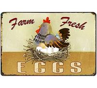 Bonoff Letrero de metal para granja, huevos frescos, gallina, granja, comedor, restaurante, letrero de metal rústico, 12 x 8 pulgadas