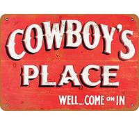 Bonoff Letrero de metal vintage - Cowboy's Place Home Decor 12 x 8 pulgadas