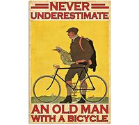 Bonoff Letreros vintage de ciclismo para hombre, nunca subestimes a un anciano con una bicicleta, divertido cartel de metal para decoración de pared, 8 x 12 pulgadas