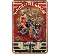 Bonoff Pin Up Girl Motorcycle Garage Rojo Negro para Cafespubshopativefor Men Women Vintage Decor Poster Wall Art Decor Póster Metal Sign Poster 8x12 pulgadas
