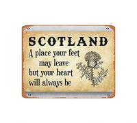 Bonoff Póster vintage de Scotland A Place Your Feet May Leave para decoración del hogar, póster decorativo de pared, letrero de metal, 8 x 12 pulgadas