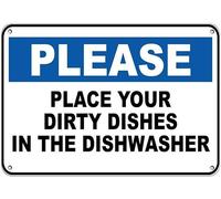 Bonoff Señal de advertencia con texto en inglés «Please Place Your Dirty Dishes in The Dishwasher Road Sign» Cartel de metal de estaño para garaje, bar, cocina, decoración humorística de pared, regalo