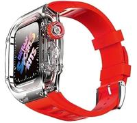 BONOOL Caja de reloj Ice Clear con kit de modificación de correa de caucho fluorado, para la serie de relojes 8 7 45 mm, banda de cubierta de reloj transparente, para Iwatch SE 6 5 4 44 mm