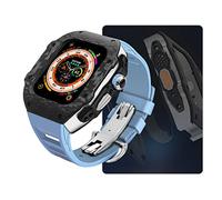 BONOOL Funda de fibra de carbono para reloj Ultra 49mm, Kit de modificación de lujo para iWatch 8 7 6 5 4 SE 45mm 44mm, correa de caucho flúor