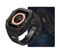 BONOOL Funda de fibra de carbono para reloj Ultra 49mm, Kit de modificación de lujo para iWatch 8 7 6 5 4 SE 45mm 44mm, correa de caucho flúor