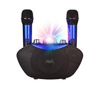 BONOOL Micrófono Altavoz Micrófono estéreo Familiar al Aire Libre con Flash LED Luz de neón Reproducción de música Familia KTV (Color: Azul)