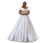 BONOOL Vestidos de Novia de Princesa con Corte en A de satén a la Moda con Hombros Descubiertos, Vestido de Novia de Talla grande-WD332
