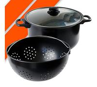 Bonplus BP Olla Para Pasta con Escurridor, 24 CM de Diámetro, Tapa de Vidrio, Escurridor 360º, Para Todo Tipo de Cocina, Accesorio de Cocina, Capacidad 4L