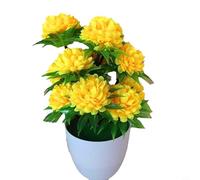 Bonsái artificial con maceta, decoración realista de mesa de crisantemo de seda para el hogar, oficina, boda y fiesta, 10 x 20 cm, resistente a la decoloración, amarillo