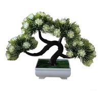 Bonsái artificial de malla 58 con pino garra de dragón y orquídea púrpura para exhibición de vegetación interior de oficina en casa (blanco)