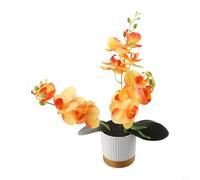 Bonsái artificial de orquídea Phalaenopsis con maceta con borde de oro blanco, suelo simulado para un realismo mejorado, adecuado para varios ambientes de habitación (naranja)