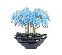Bonsai de flores artificiales con jarrón gran orquídea de mariposa artificial con maceta de flores de cerámica, orquídea de seda de flor de plástico artificial, utilizado para la decoración del hogar