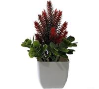 Bonsái de lavanda artificial en maceta cuadrada de plástico para interiores y exteriores, mesa, sala de estar, para uso en jardín y patio (rojo)