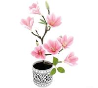 Bonsái de magnolia artificial para interiores con 7 flores de plástico realistas para decoración de sala de estar y estudio (rosa claro)