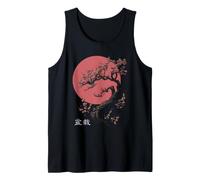 Bonsai Tree Cherry Blossom Japonés Floral Moon Art Design Camiseta sin Mangas