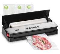 Bonsenkitchen Máquina al vacío para alimentos, cortador de pasta incorporado, dispositivo de aspiración externo, 1 rollo bolsa de vacío y 50 bolsas de envasado al vacío