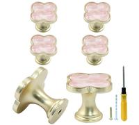 Bonsicoky 6 Pcs Tiradores Pomos de Cajón de Cuatro Hojas, Pomos Tiradores Dorados para Cómoda Armario Gabinetes de Cocina Alacena Puerta Muebles Decorativos, Rosa