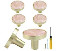 Bonsicoky 6 pomos dorados para cajones de cómoda, tiradores redondos para gabinetes de cocina, armarios, puertas, muebles, decoración, color rosa