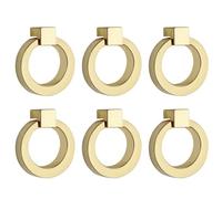 Bonsicoky 6 tiradores redondos de anillo de gabinete de un solo agujero para armario, cajón, aparador, armario, color dorado