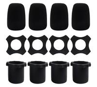 Bonsicoky Kit de accesorios para micrófonos, paquete de 4 anillos de protección de goma antivuelco con cubiertas para parabrisas, fundas de micrófono inalámbricas negras para KTV, estudio en casa