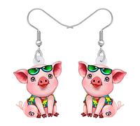 BONSNY Acrílico Animales de Granja Lindo Cerdo Pendientes Colgantes Novedad Piggy Joyería Regalos para Mujeres Señoras Niñas Mascotas Amantes Accesorios Charms (Crepé)