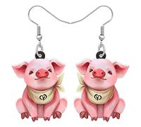 BONSNY Acrílico Animales de Granja Lindo Cerdo Pendientes Colgantes Novedad Piggy Joyería Regalos para Mujeres Señoras Niñas Mascotas Amantes Accesorios Charms (Fresa)