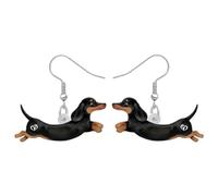 BONSNY Acrílico Colgante Perro Salchicha Pendientes Creativo Lindo Perrito Regalos para Mujeres Señoras Niñas Amantes de las Mascotas Perro Mamá Adornos Joyería (Negro)