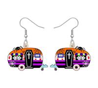 BONSNY Acrílico Colgantes Dibujo animado Divertido Camper Furgonetas De Camping Pendientes De Coche Joyas Para Mujeres Regalos Charms (Floral)