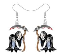 BONSNY Acrílico de Halloween Muerte Grim Reaper Pendientes Colgantes Punk Parca Joyería Regalos para Mujeres Señoras Decoración para Fiestas (Gris)