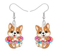 BONSNY Acrílico Día de San Valentín Lindo Perro Cachorros Pendientes Colgantes Gotas Mascotas Joyería Regalos para Mujeres Señoras Amantes de los Perros Charms (Corgi 2)