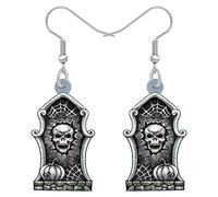 BONSNY Acrílico Halloween Pendientes Colgantes Lápida Novedad Hipoalergénico Punk Joyería para Mujeres Señoras Fiesta Favores Regalos Decoraciones Charms (Gris)