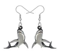 BONSNY Acrílico Lindo Animal Marino Tiburón Pendientes Colgantes peces Novedad Hipoalergénico joyas regalos para mujeres Fiesta en la playa (plata)