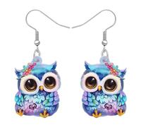 BONSNY Acrílico Lindo Búho Pendientes Colgantes Divertido Pájaro Joyería Regalos para Mujeres Señoras Amantes de los pájaros Charms (Cielo)