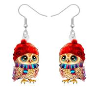 BONSNY Acrílico Lindo Búho Pendientes Colgantes Divertido Pájaro Joyería Regalos para Mujeres Señoras Amantes de los pájaros Charms (Rojo)