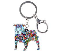 BONSNY Acrílico lindo Pit Bull Perro Llavero para Mujeres Regalos Llaves de coche Monedero Mochila Amantes de los Perros Joyería Accesorios (Blau)
