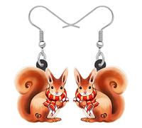 BONSNY Acrílico Navidad Lindo Ardilla Regalos Colgantes Gota Pendientes Anime Joyería para Mujeres Señoras Niñas Festival Fiesta Decoración Charms (Marrón)