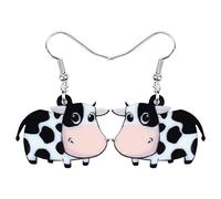 BONSNY Acrílico Vaca de Dibujos Animados Pendientes Lindos Animales de la Granja Ganadería Joyería Regalos para Mujeres Señoras Niñas Amante de la Vaca Charms (Negro)