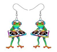 BONSNY Acrílico Verde Lindo Rana Gota Colgantes Pendientes Novedad Animal Joyería para Mujeres Señoras Charms Regalos (Gurke)