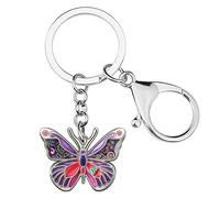 BONSNY Aleación de Esmalte Adorable Mariposa Insecto Joyería Llavero para Mujeres Señoras Claves de coche Bolso Regalos Accesorios Charms (Morado)