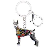 BONSNY Aleación de esmalte Doberman Perro Mascotas Llavero Joyería para Mujeres Señoras Regalos Llaves del coche Bolso Amantes de los perros Accesorios (Gris)