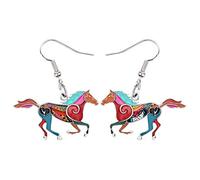 BONSNY Aleación de Esmalte Floral Lindo Caballo Pendientes para las Mujeres Declaración Animales Colgar Joyas Regalos para Niñas Amantes de los Caballos Encantos (Multicolor)