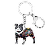 BONSNY Aleación de esmalte lindo American Pit Bull Terrier Cachorro de perro Llavero para llaves Bolsos de coche Mascotas Joyería para Mujeres Charms Dog Lovers Regalos (Negro)