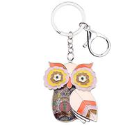 BONSNY Aleación de esmalte lindo búho Llavero Joyería Regalos para Mujeres Señoras Bolso Llaves Monedero Pájaro Lover Accesorios (Marrón)