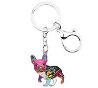 BONSNY Aleación de esmalte lindo Bulldog Francés Perro Llavero Regalos Para Mujeres Coche Bolso Llavero Cachorro Mascotas Amantes Joyería Accesorios (Multicolor)