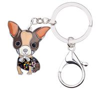 BONSNY Aleación de esmalte lindo Chihuahua perro llavero para las mujeres cachorro mascotas joyería coche bolsos llaves accesorios (Café)