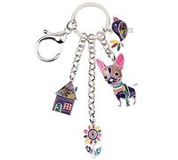 BONSNY Aleación de esmalte lindo Chihuahua Perro Mascotas Llavero Para Mujeres Señoras Llaves de Coche Cartera Bolsos Charms Regalos Accesorios (Morado)
